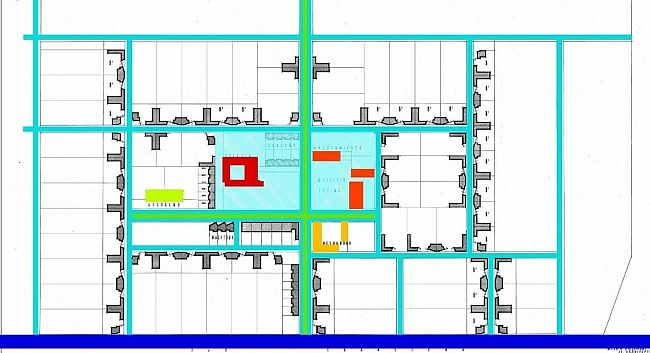 Plano de ordenación Urbana de El Realengo (Este arriba) redibujado por A. Gilsanz Díaz en 2011