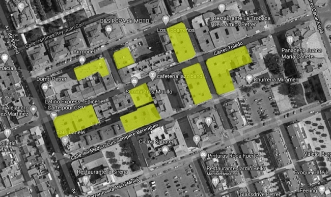Zona centro Petrer. Detección y análisis de cubiertas comunitarias existentes. Fuente: Google Maps