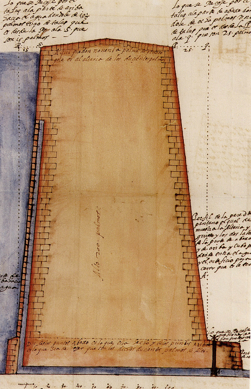 Plano de sección de la presa en arco del pantano de Tibi (1590)