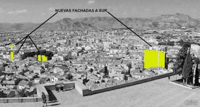 Detección y análisis de medianeras existentes a sur y este en edificios existentes consolidados. Fuente: revista El Valle de Elda