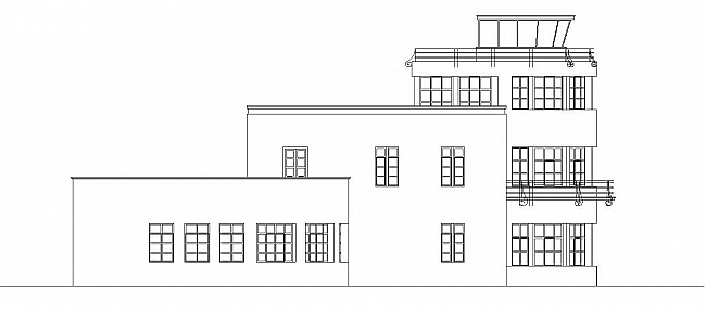 Plano del alzado oeste de la Torre de Control (J. Domingo y Á. Vaillo, ca. 1993)