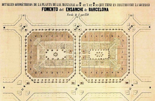 Manzana del Ensanche de Barcelona 1863 Ildefonso Cerdá.