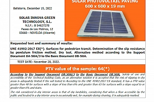 Solar Innova logra una nueva certificación de Conformidad con la Norma Europea UNE 41902, relativa a resistencia al deslizamiento de los suelos y revestimiento