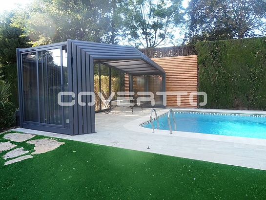 Cubierta de piscina telescópica de cristal