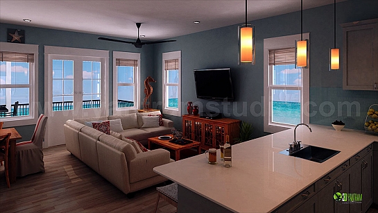 Diseño de interiores de sala de estar residencial - YantramStudio