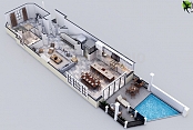 Uso de efectos inteligentes de diseño de planos de lujo de 3D renderizado para casa residencial